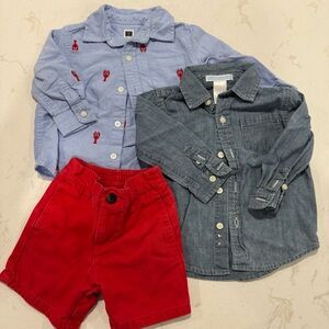 Janie and Jack Lot - 2 Long Sleeve Button Down Shirts & 1 Short - Boys (6-12 mo)